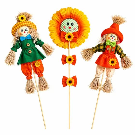Kit Decoração Festa Junina 3 Peças Palitos Decorativos Espantalho e Girassol