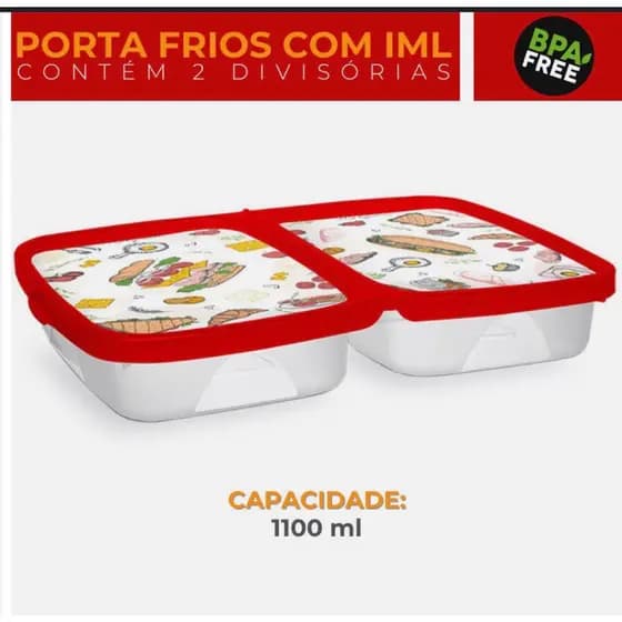 Porta Frios Com 2 Divisorias 1,1 Litros Plastico Cores Sortidas - Jaguar Porta Frios Com Abertura