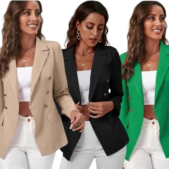 Blazer Feminino Tecido Alfaiataria Com Botões Social Novidade
