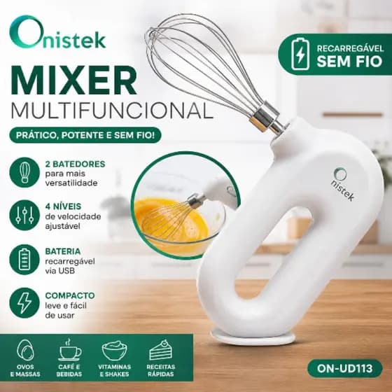Mixer Elétrico Portátil Recarregável 4 Velocidades Batedor Multifuncional Sem Fio