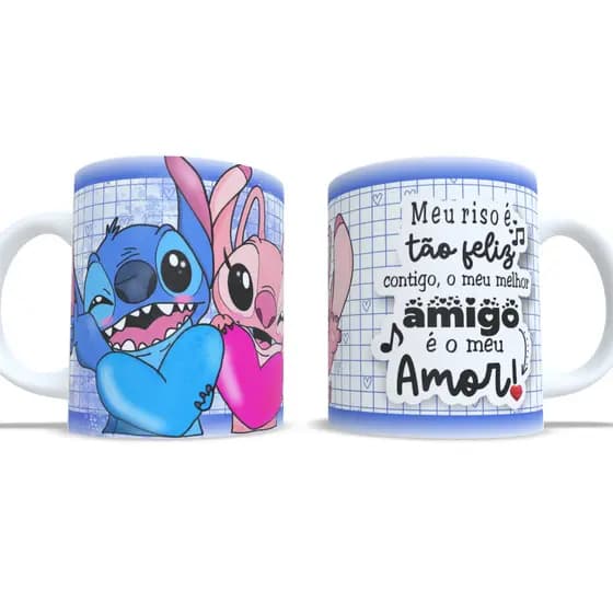 Caneca Stitch e Angel Namorados 325 ml Porcelana