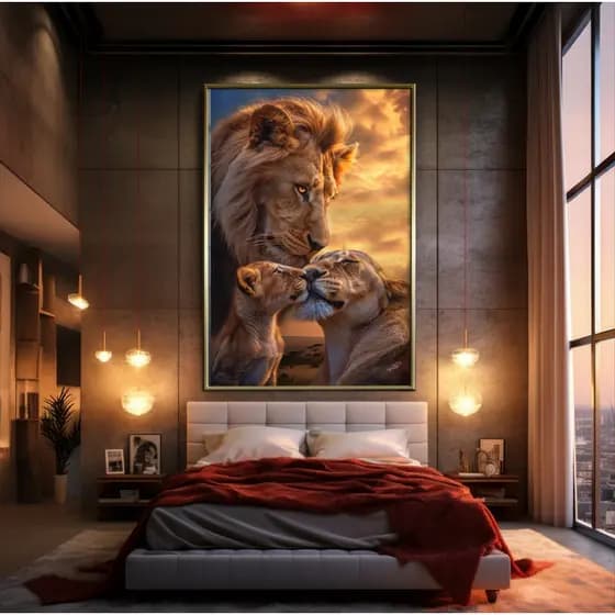 Quadr Decorativo GRANDE Alta Resolução Para Sala Quarto Escritório Quadro Lions Family 1 Filhote
