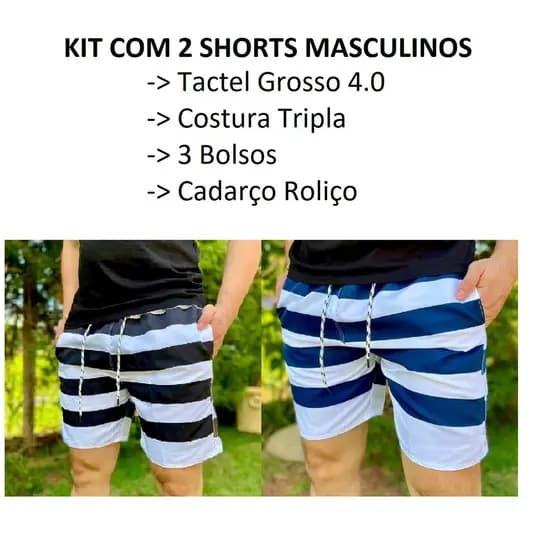 Kit 2 Short Bermuda Masculino Tactel Moda Praia Verão - Envio Rápido