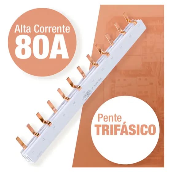Barramento Trifásico Pente 12 Polos 80A Alta Corrente - Forceline
