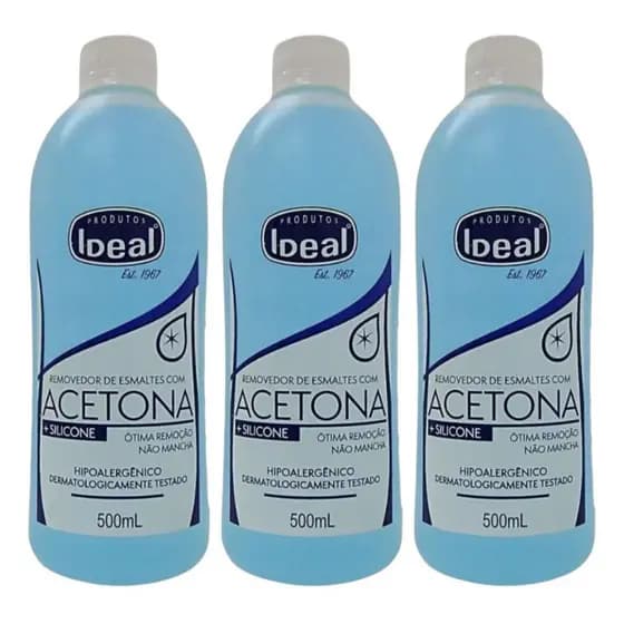 Kit C/3 Removedor de Esmaltes com Acetona Ideal 500ml