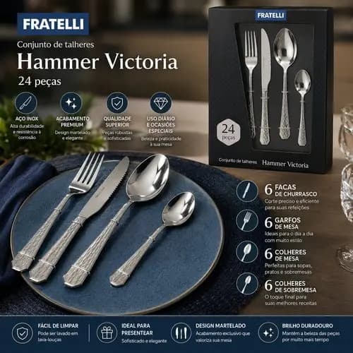 Conjunto Talheres Inox 24 Pecas Jantar Sobremesa Acessorios Mesa