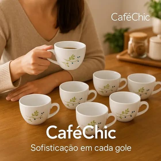 Conjunto de Xícaras Porcelana Branca 130ml Design Moderno Elegante