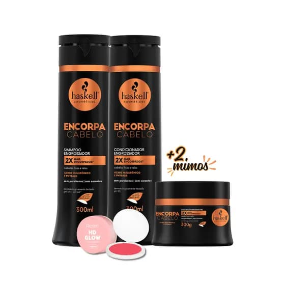 Kit Shampoo Condicionador e Máscara Engrossador Encorpa Cabelo Haskell 300ml