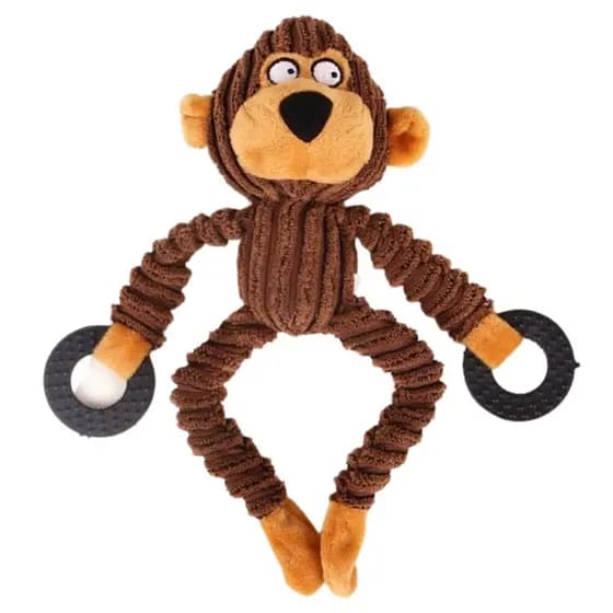 Brinquedo de Cachorro Pet Macaco Argola Mordedor Interativo com Apito Som Olhos Bordados