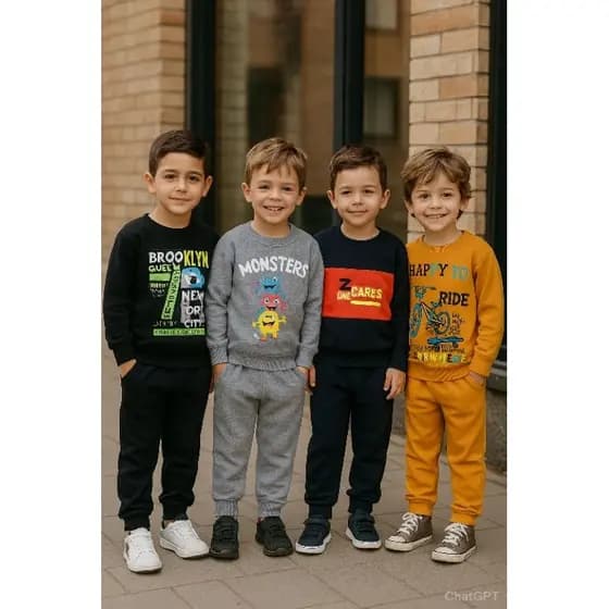 Kit Sortido 4 Peças Moletom Roupa de Criança Infantil Inverno - 2 Casacos + 2 Calças - Tamanhos 1 a 8 anos
