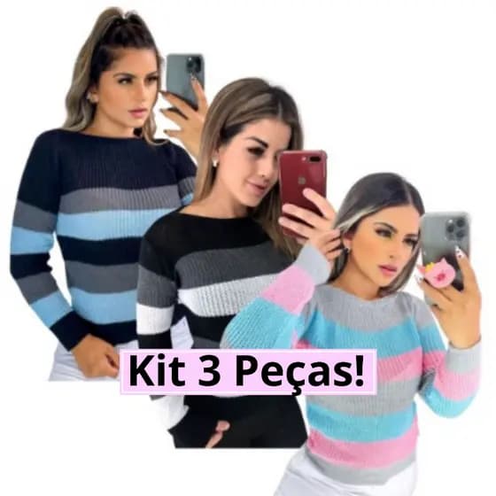 Kit 3 Blusa de Frio Feminina Manga Longa Peças Sortidas