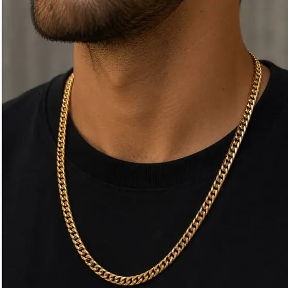 Cordão Masculino Aço Inoxidável 60cm Corrente Grumet Dourado
