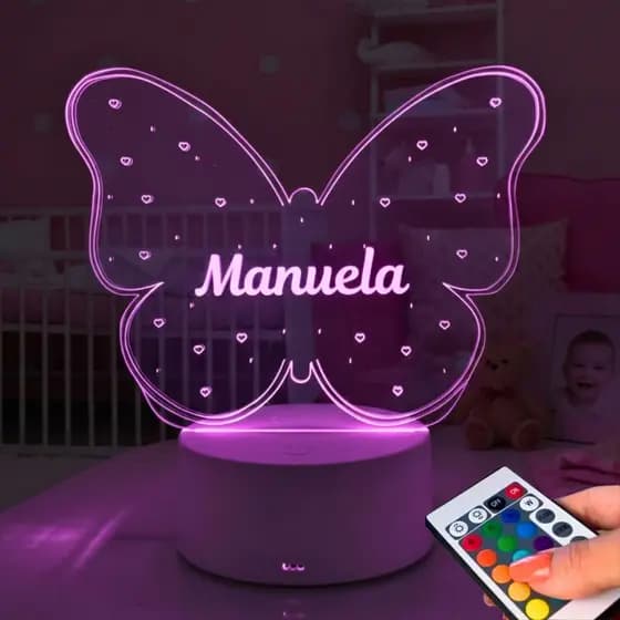 Luminária Borboleta Presente Personalizado Feminino Infantil Para Bebe Menina Recém Nascido de Luxo