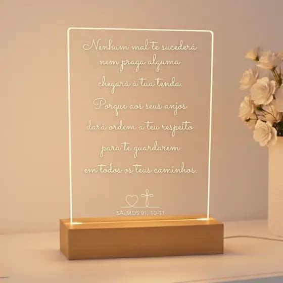 Luminária Abajur Salmo 91 Decoração Altar Devocional Oracao Para Presente Gospel Religioso Cristao