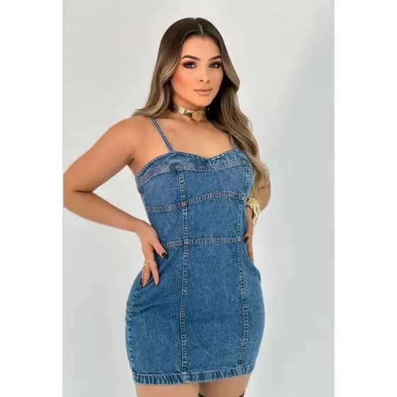 Vestido Jeans Escuro De Alça