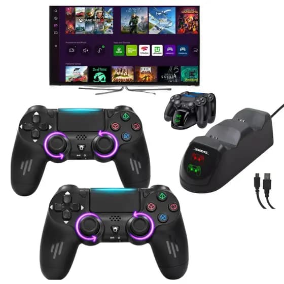 Kit 2 Controles + Carregador P/ Tv Samsung Game Pass Xbox Pc Preto