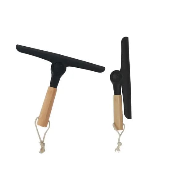 Kit 2 Rodos de Pia Limpa Vidro Articulável Com Cabo de Bambu Multiuso Preto