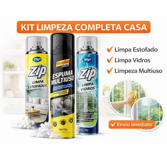 Kit Zip Limpeza Estofados Sofá Banco Carro Limpa Vidro Espuma Multiuso Limpeza Casa Automotiva