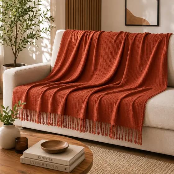 Manta para Sofá Decoração 100% Algodão com Nó nas pontas