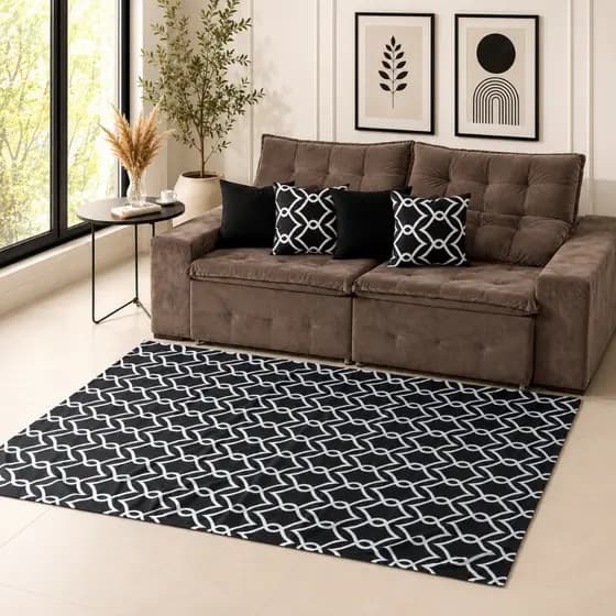 Kit Sala Luxo Tapete Antiderrapante 2,00x1,40m + 4 Capas de Almofadas Gorgurinho
