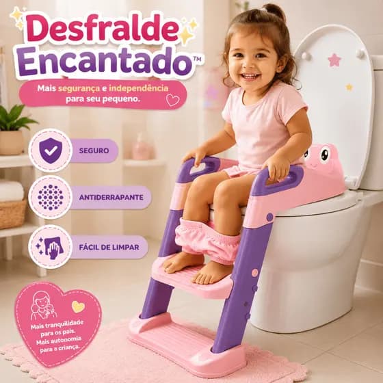 Assento Redutor Infantil Com Escada Desfralde Encantado™ Rosa Antiderrapante Universal Seguro