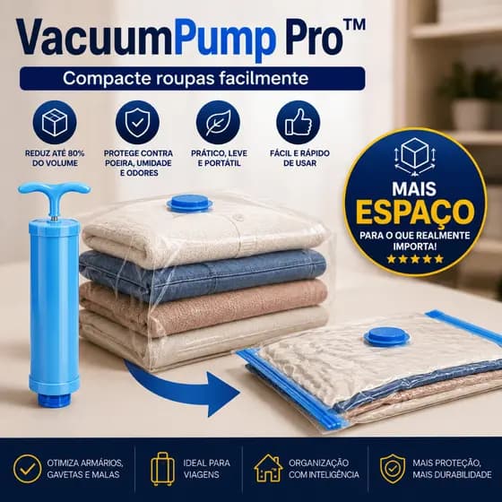 VacuumPump Pro™ Bomba Manual Para Saco A Vácuo Compactadora Roupas Mala Organizador Portátil