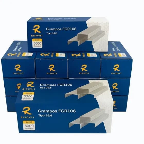 Kit c/ 10 Caixas Grampo 26/6 Grampear Papel 50.000 Unidades