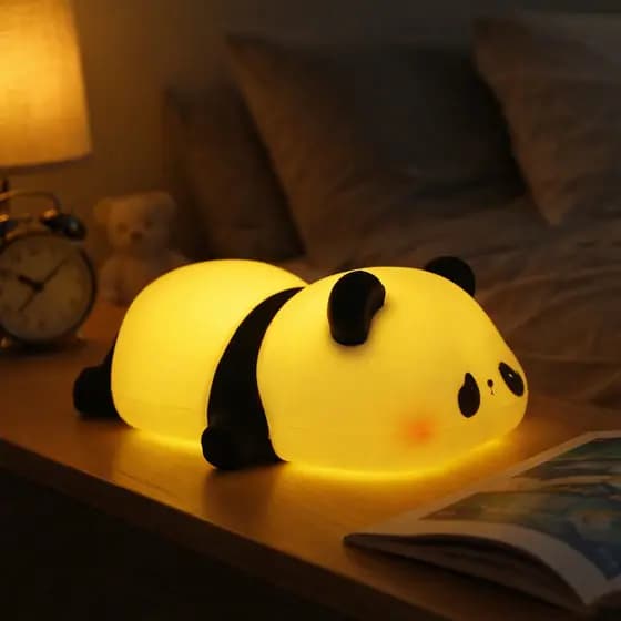 Luminária Abajur LED Panda Silicone 5 Cores Decoração Luz Noturna Sensor Toque RGB Colorido Infantil USB Recarregável