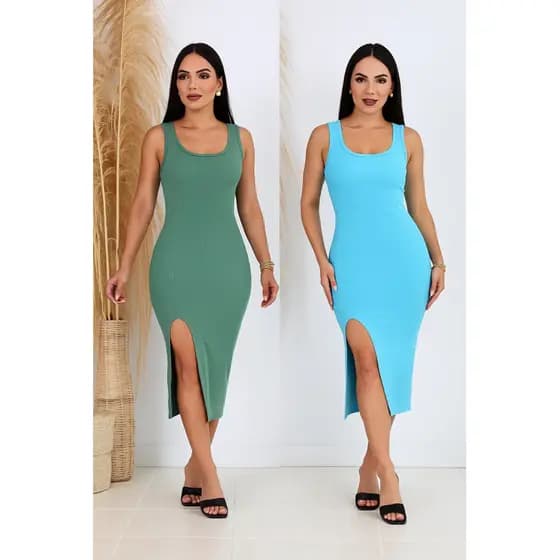 Vestido Midi Feminino Canelado com Fenda Lateral Moda 2025 Elegante e Confortável
