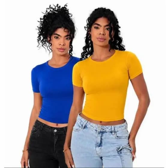 blusa Baby look Feminina Manga Curta Baby Tee Slim Fit
