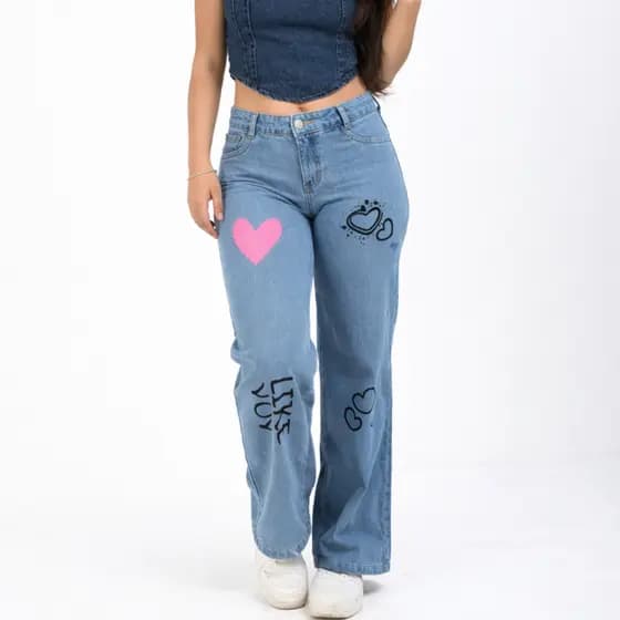 Wide Leg Jeans Estampada Calça Infantil e Juvenil