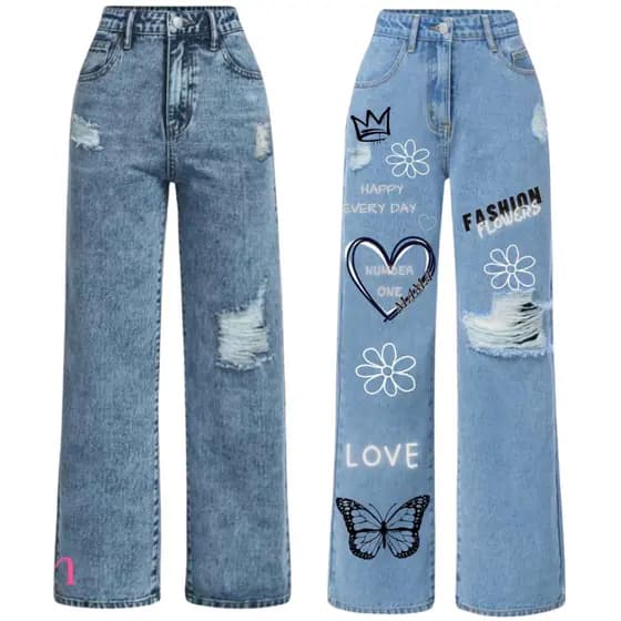 Combo 2 Calça Wide Leg Jeans Infantil e Juvenil Estampadas