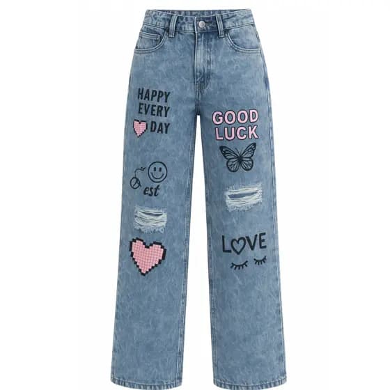 Calça Jeans Infantil Feminina Juvenil Wide Leg Pantalona