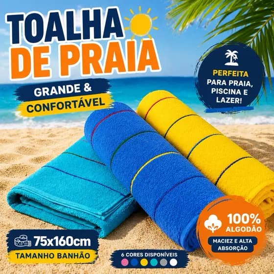 Toalha de Praia Banhão 75x160cm | 100% Algodão Macia e Absorvente | Toalha Grande para Praia e Piscina