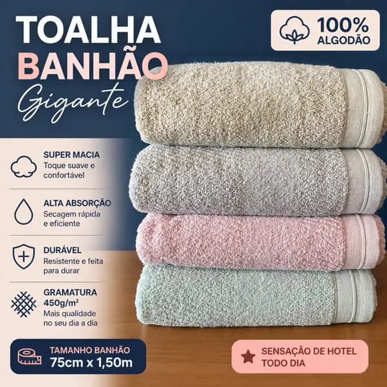 Toalha Banhão Ravena | Premium 75x150cm | 505g 100% Algodão – Macia e Alta Absorção