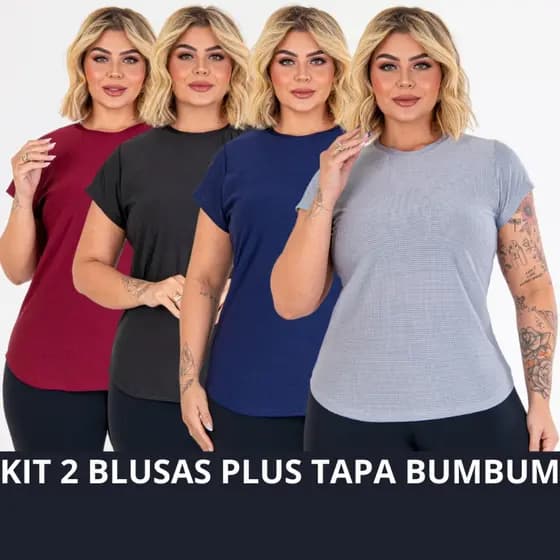 Kit 2 Blusa Feminina Plus Size Tapa Bumbum Roupa de Academia Feminina Treino Esporte Curvy +