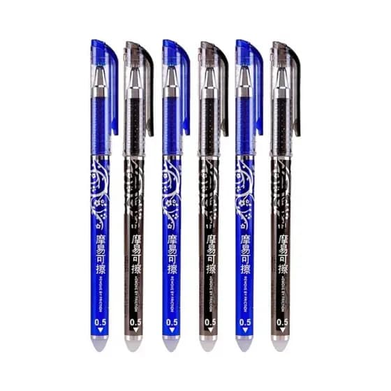 6 Canetas Gel Azul Apagavel Q Apaga Ponta Fina 0.5mm Refis