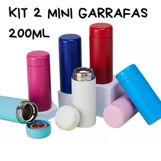 Kit 2 Mini Garrafas Térmica 200ml Escola Lancheira Trabalho Garrafinha