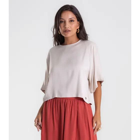 Blusa Feminina Box Manga Ampla Viscose Endless Bege