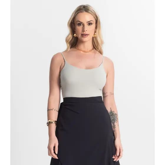Blusa Feminina De Alça Poliamida Style Box Cinza