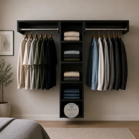 Nicho Suspenso Closet Arara De Parede Aberto Com Cabideiro - 89