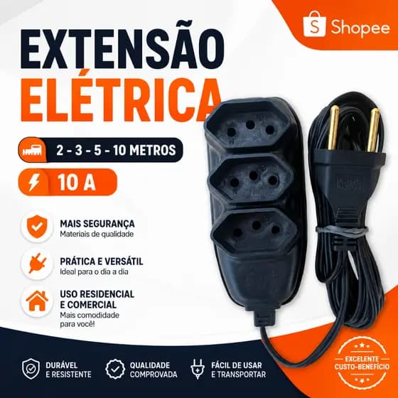 Extensão Elétrica 2 - 3 - 5 e 10 Metros 10A