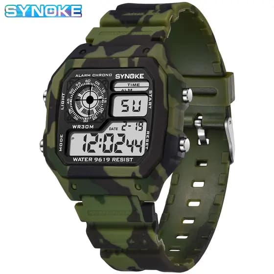 Relógio masculino SYNOKE camuflagem à prova d'água relógios militares pulso quadrado relógio esportivo