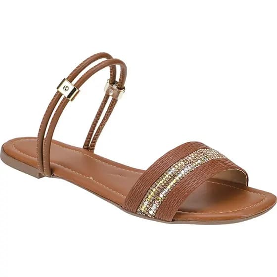 Sandália Rasteira Feminina confortável com Brilho Strass Fashion