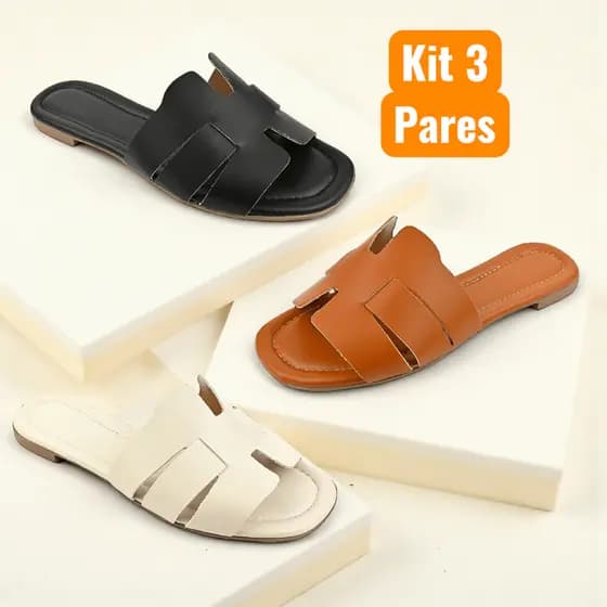 Kit 3 Pares Rasteira Feminina Confortável Sandália H Fashion Moda Verão