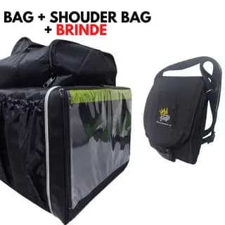 Bolsa mochila 45 litros para pizza lanche marmitas mais bolsa lateral porta maquina