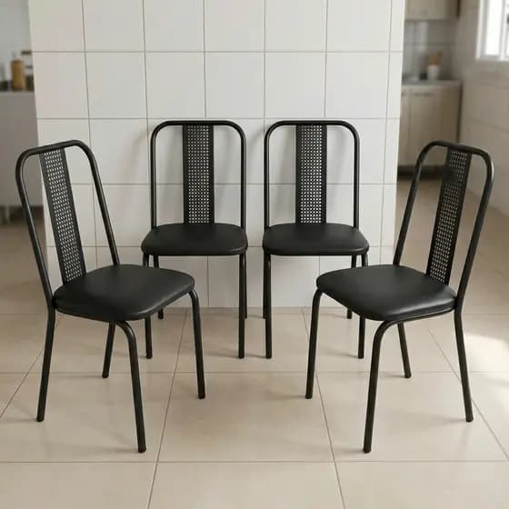 Kit 4 Cadeiras de Jantar Tubular Estofada para Cozinha e Sala de Jantar