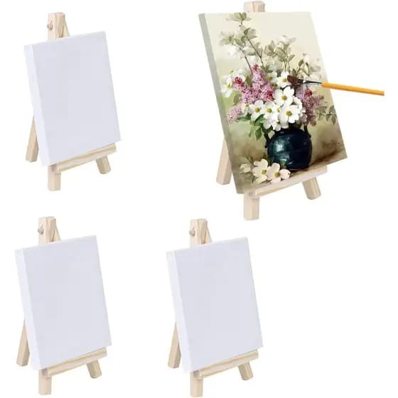 10 Mini telas e cavaletes , Conjunto de pintura - inclui 10 telas 10x10 e 10 mini cavaletes