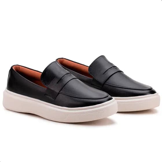 Sapato Masculino Loafer Preto Mocassim Casual Social Comfort Luxo Couro Sintético