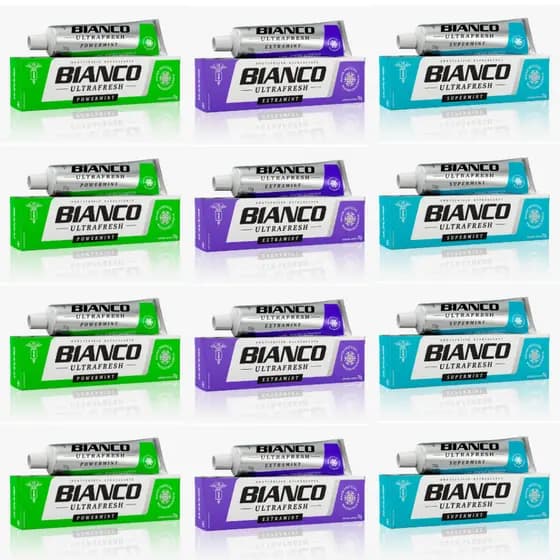 Kit 12 Creme Dental Bianco Ultrafresh 70g Powermint Supermint Extramint Hálito Refrescante Proteção